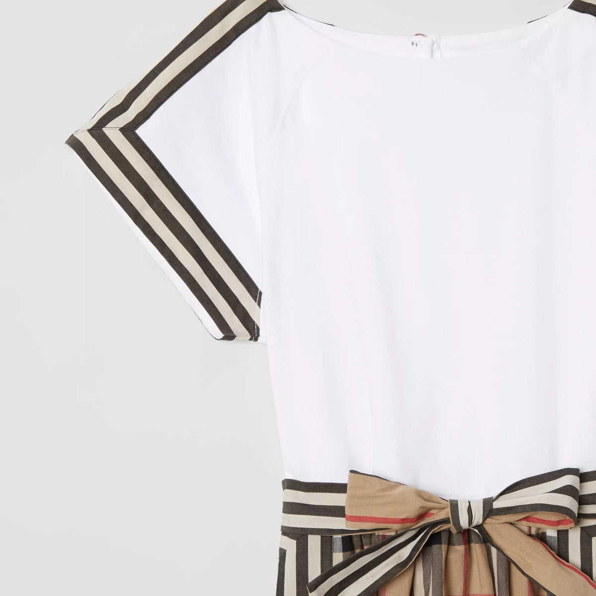 Girls Beige & White Check Cotton Dress
