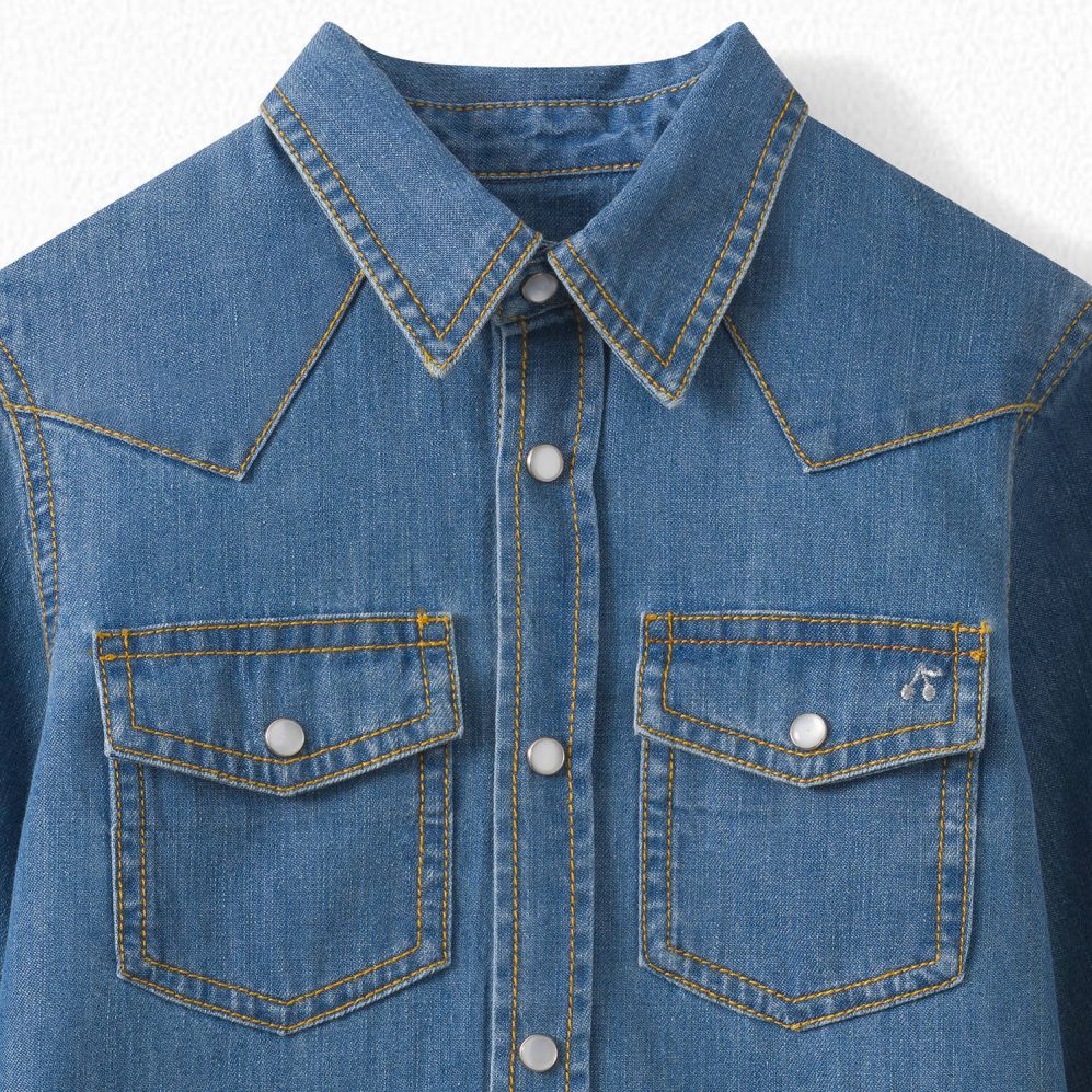 Girls Blue Embroidered Denim Shirt