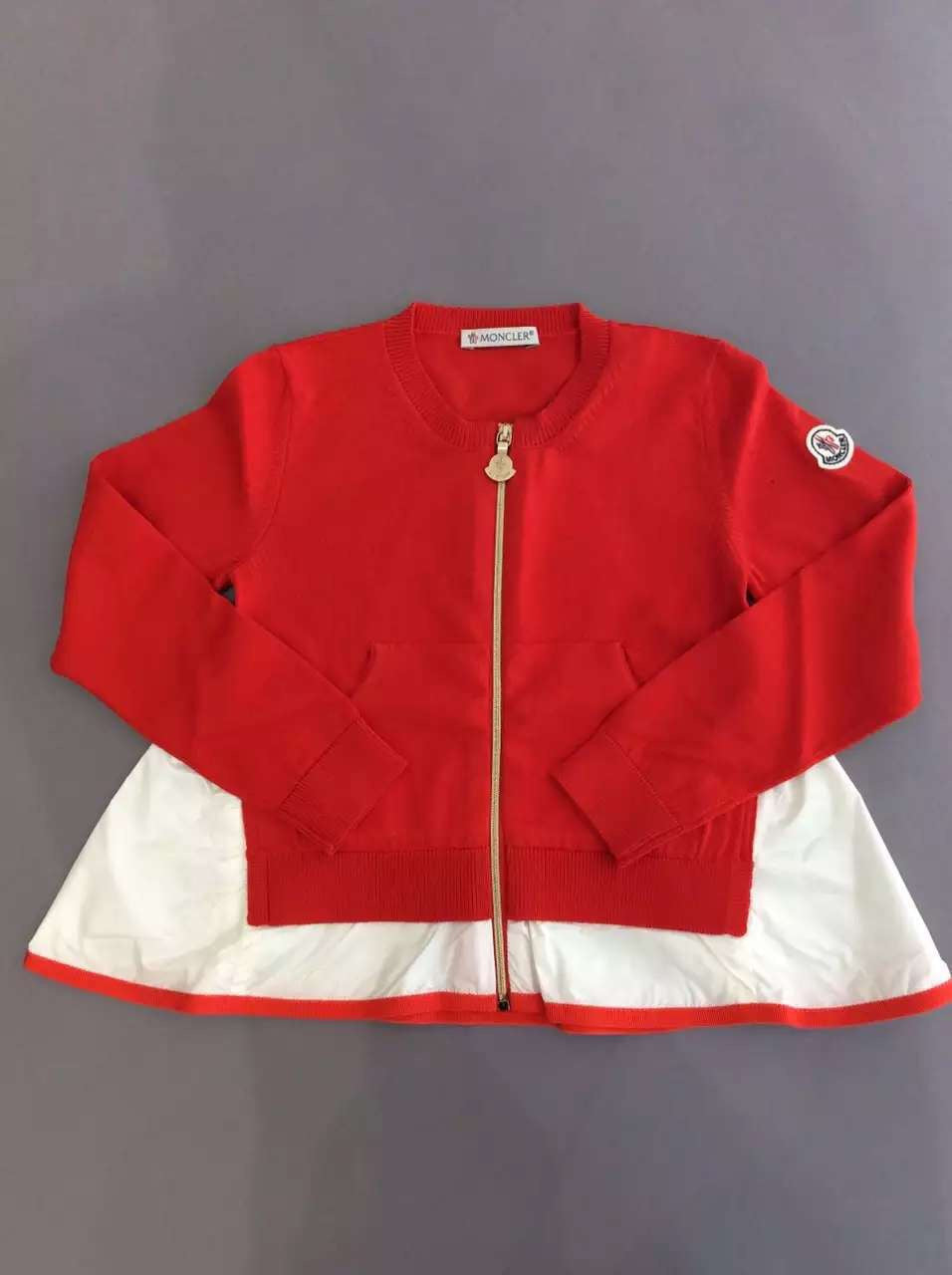Girls Red Cotton Cardigan With Hem Trims