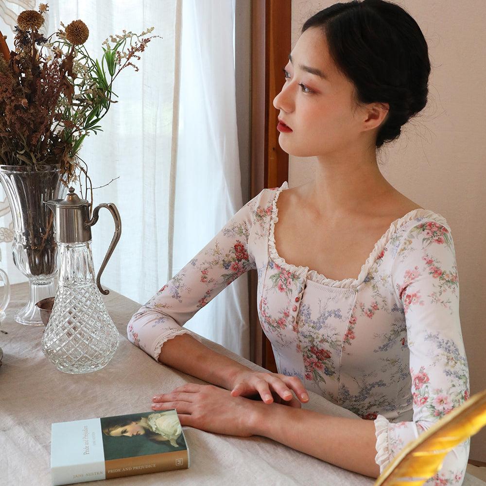 女士白色碎花芭蕾舞连体衣