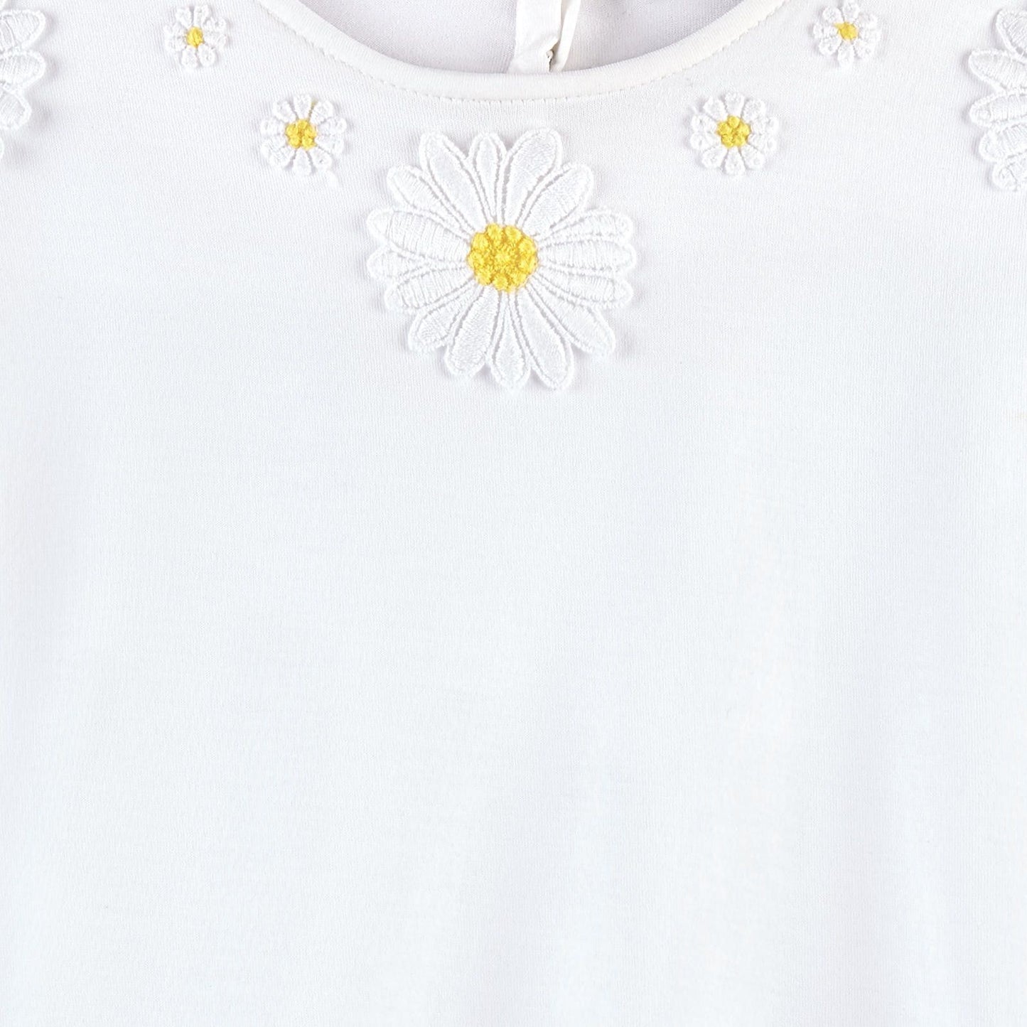 Girls Ivory Flower Patch Cotton T-Shirt