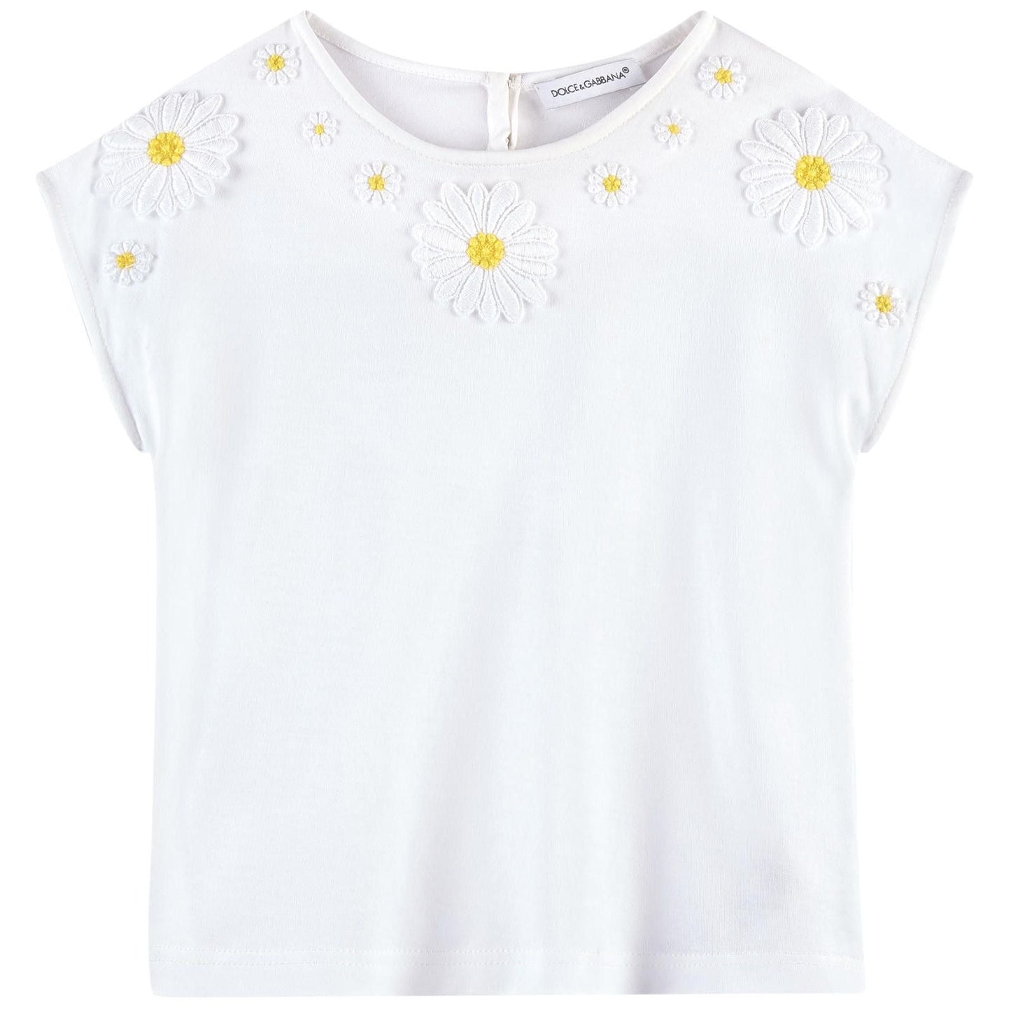 Girls Ivory Flower Patch Cotton T-Shirt