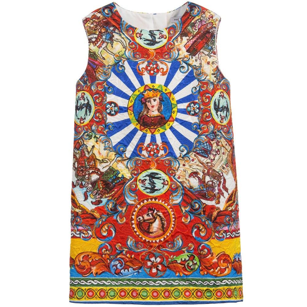 Girls Multicolor Teatro Pupi Printed Pinafore Dress