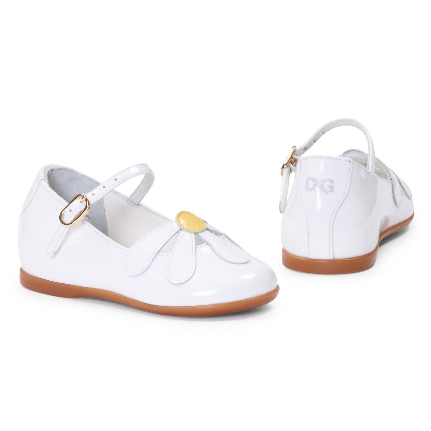 Baby Girls White Leather Sandals With White Patch Flower Trims