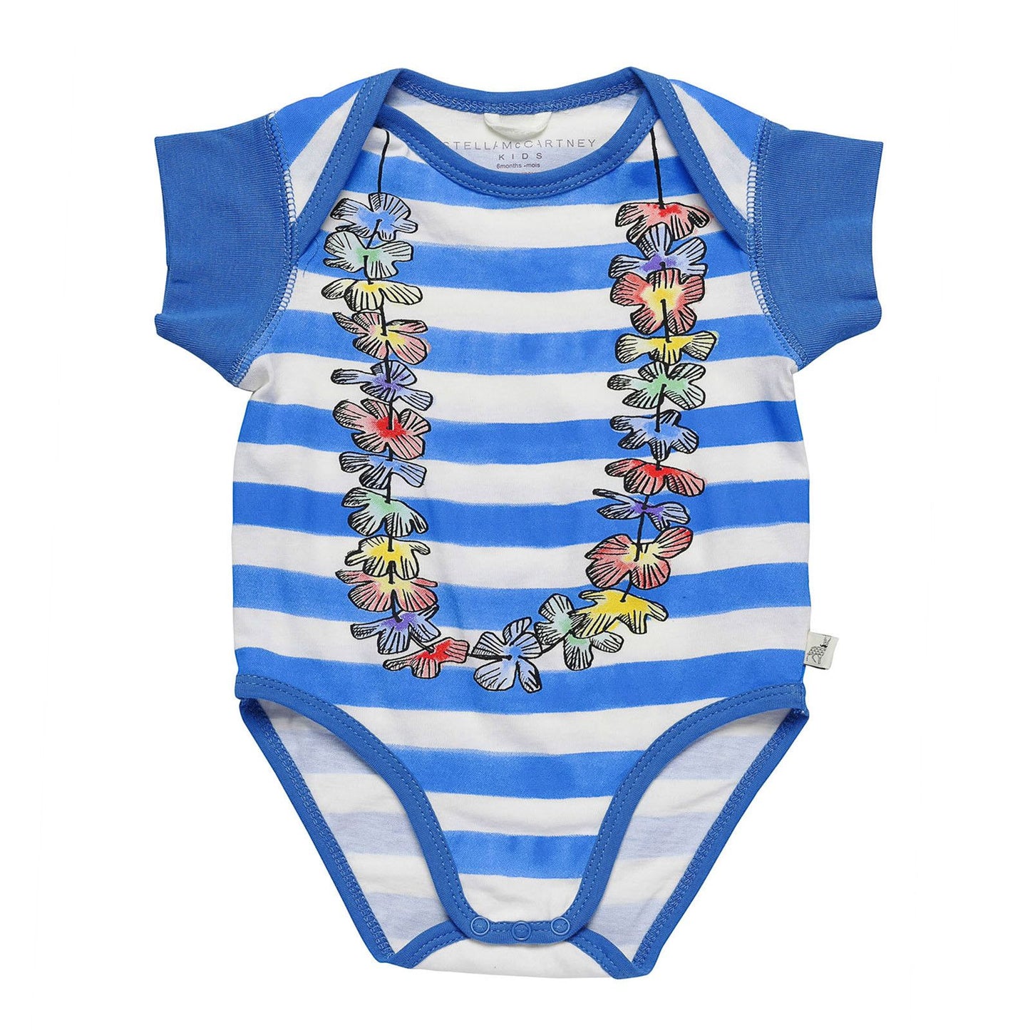 Baby Blue Striped Bodysuit With Floral Print Trims