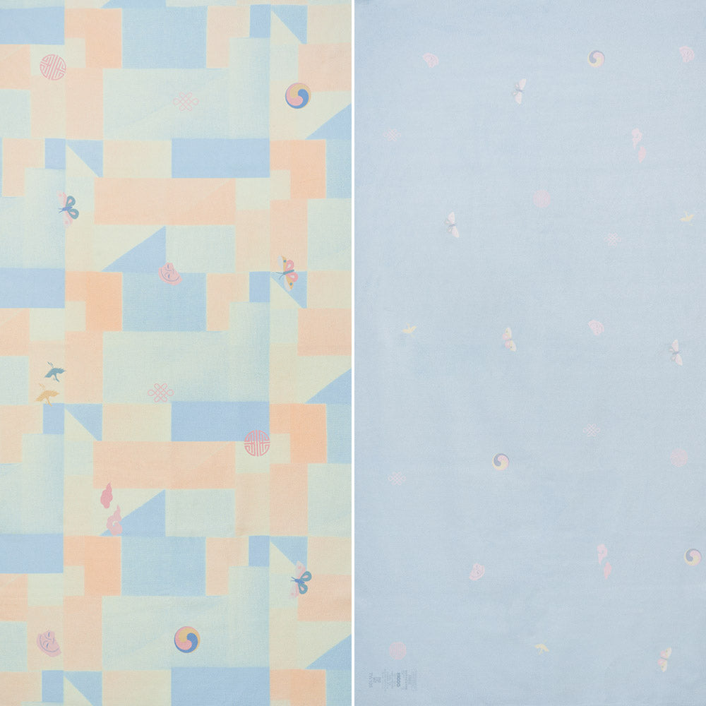 粉蓝拼接印花游泳浴巾(130x70cm)
