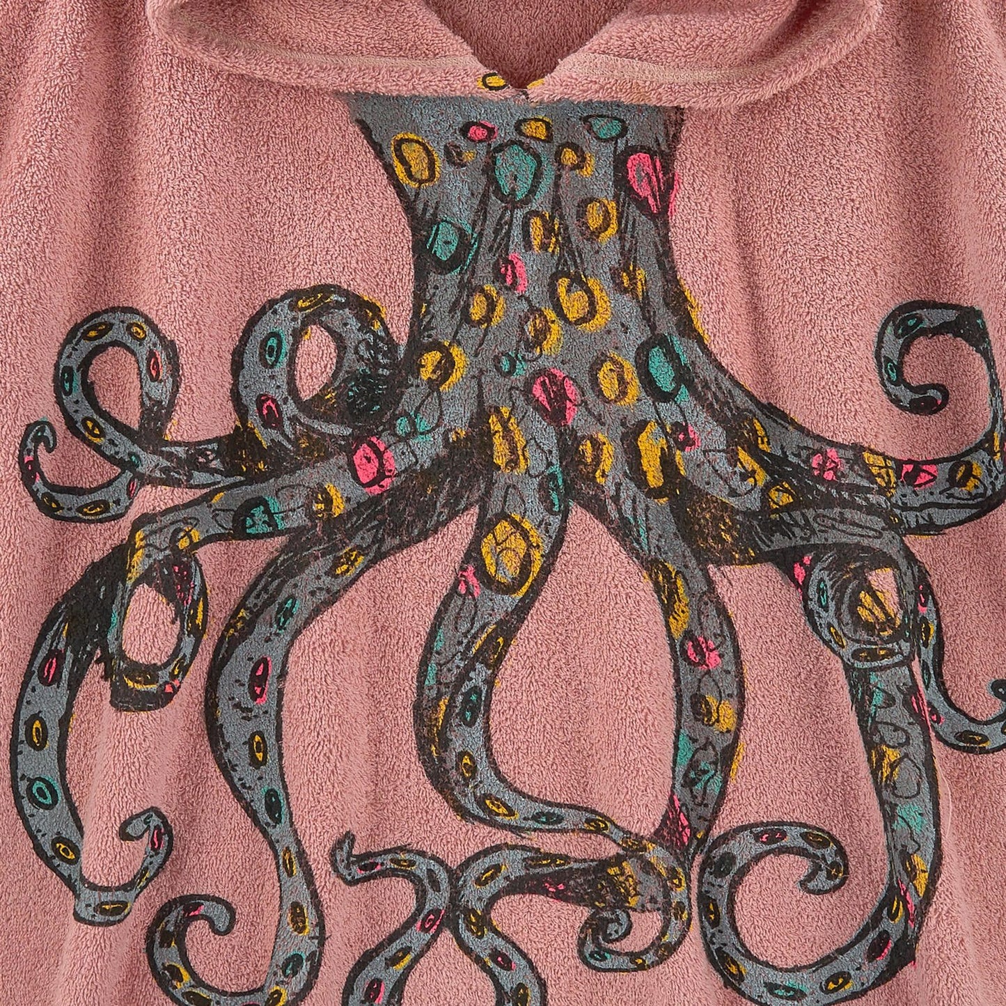 Girls Pink Cotton Colorful Octopus Printed Hooded Beach Towel