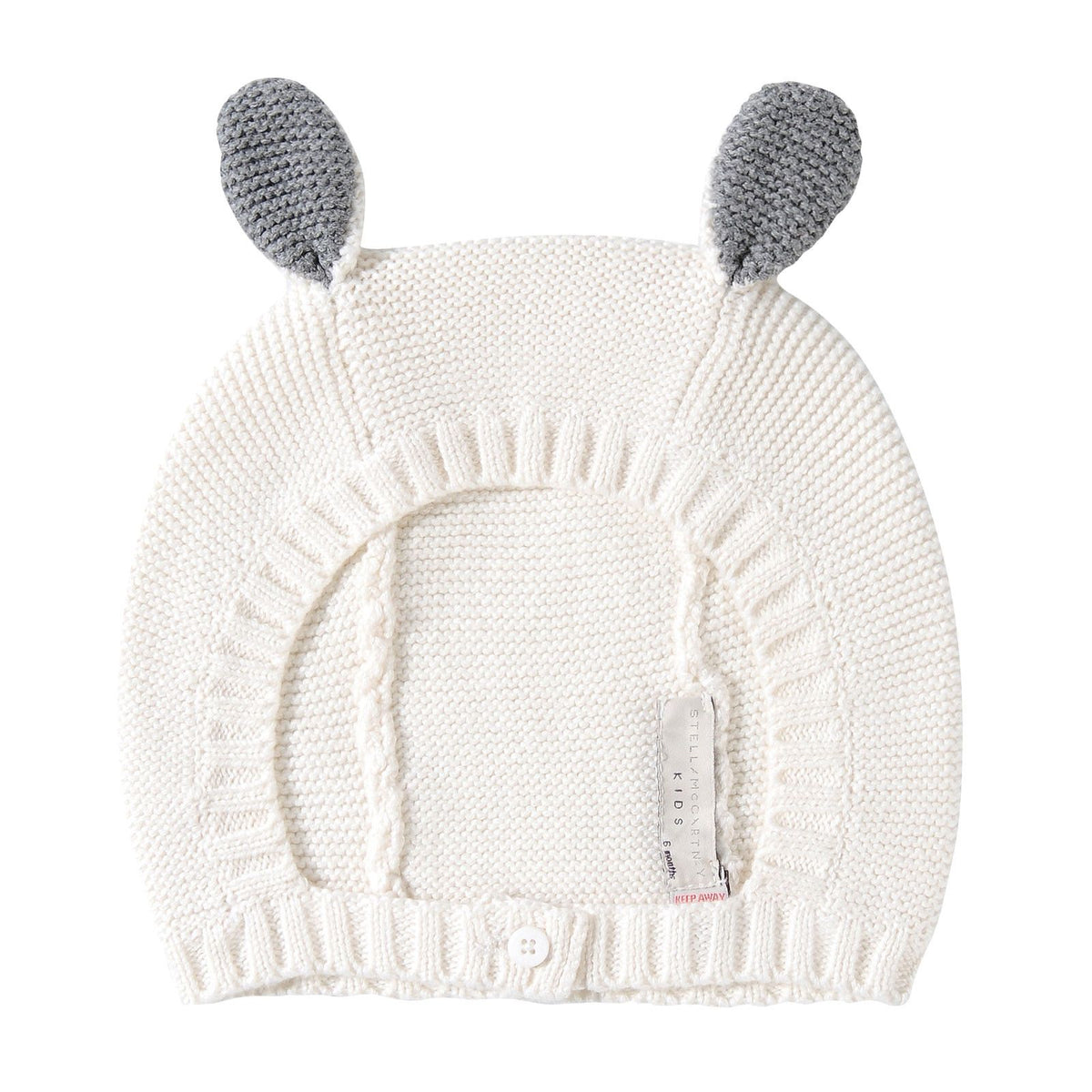 Baby White Cotton Knitted Balaclavas With Bunny Ears Trims