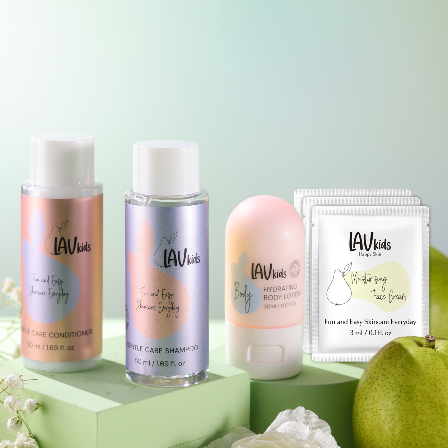儿童洗发水50ml&护发素50ml&身体乳30ml&面霜9ml旅行套装