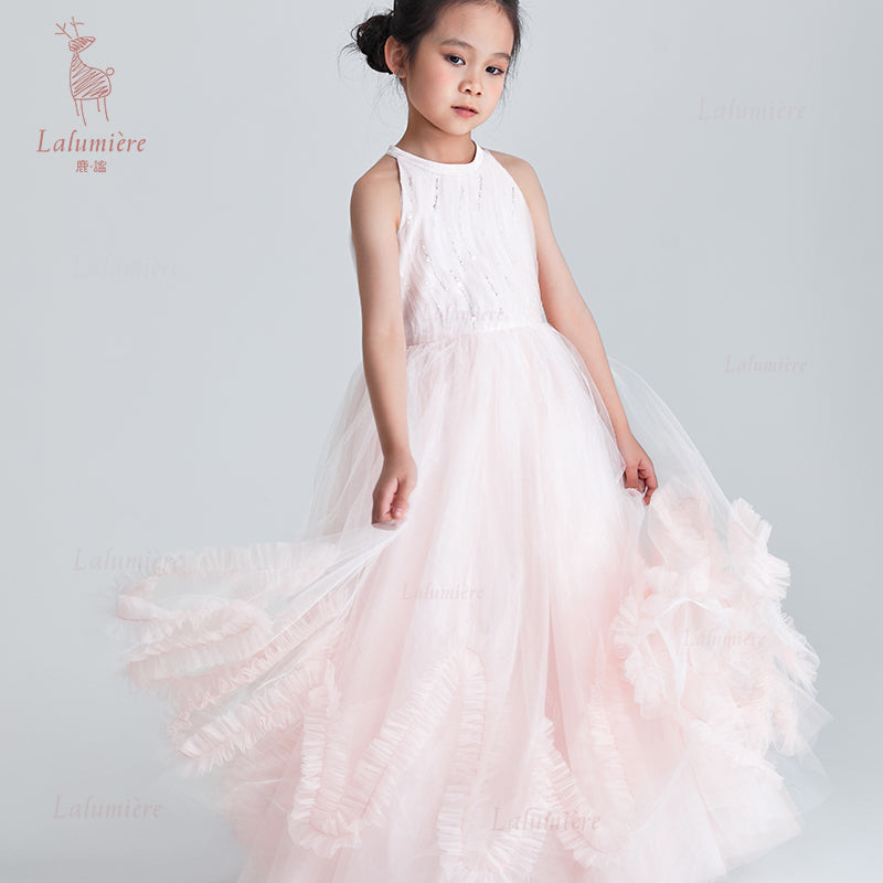 女童樱粉色流光溢彩礼服裙