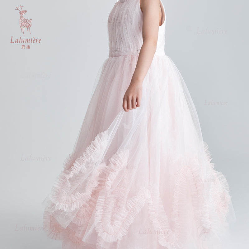 女童樱粉色流光溢彩礼服裙