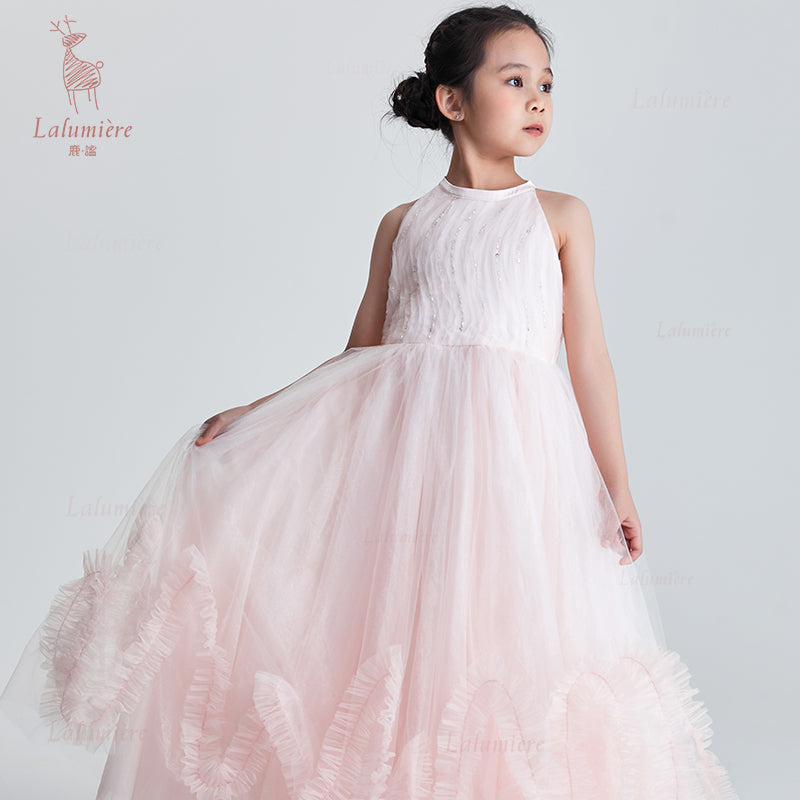 女童樱粉色流光溢彩礼服裙