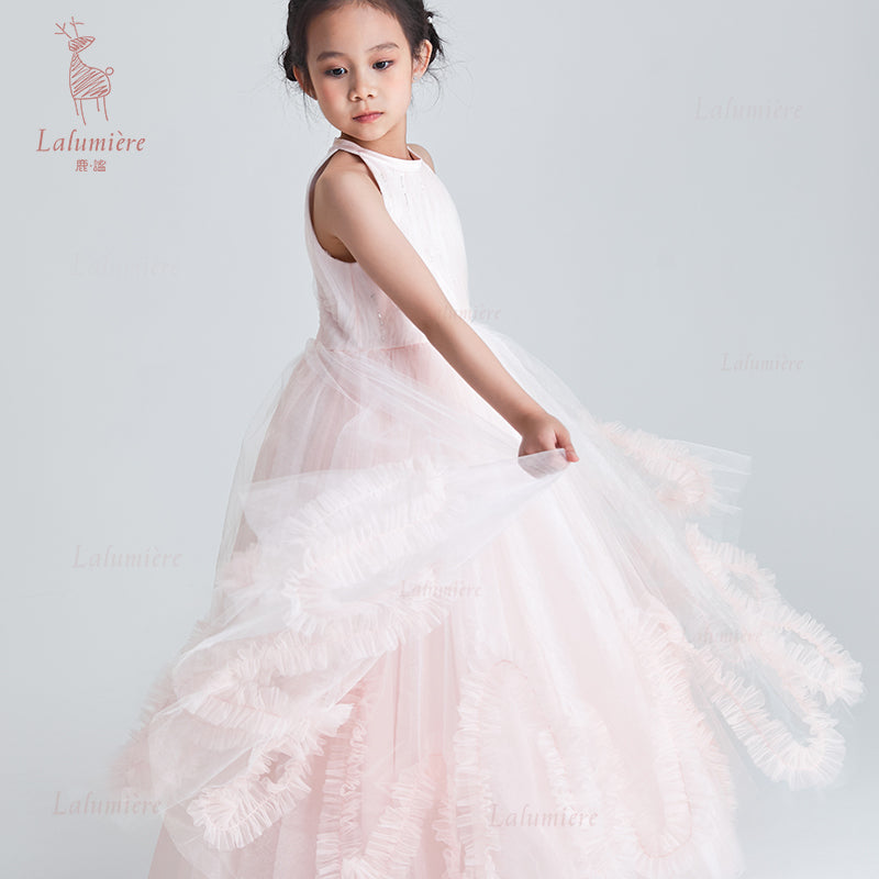 女童樱粉色流光溢彩礼服裙