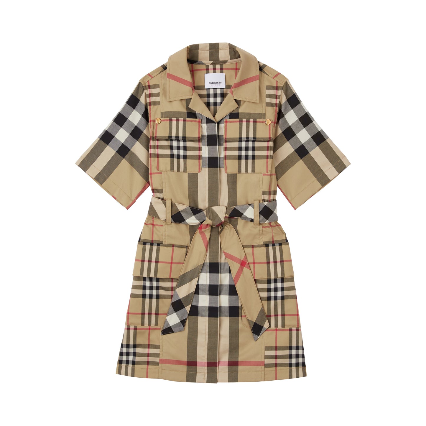 女童米色格子棉连衣裙