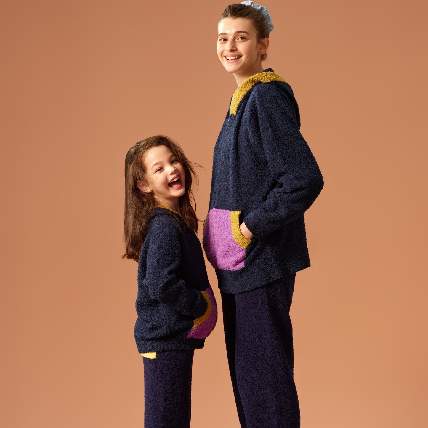 亲子款藏青色半边绒拉链卫衣