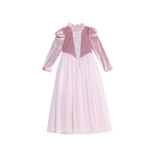 女童粉紫色长袖公主礼服裙