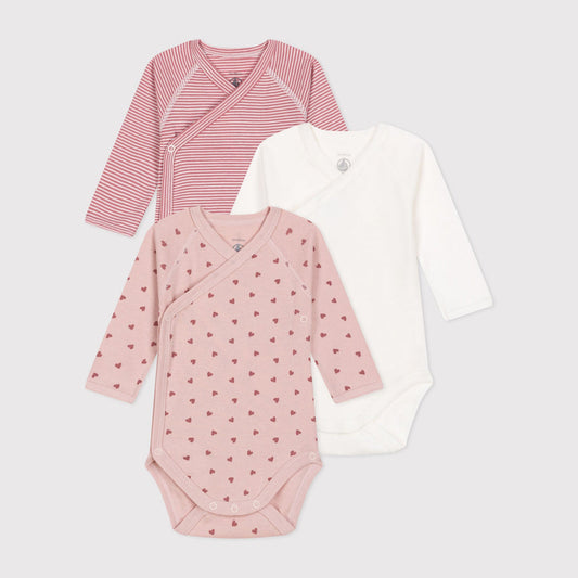 女婴三色棉连体衣套装(3件)