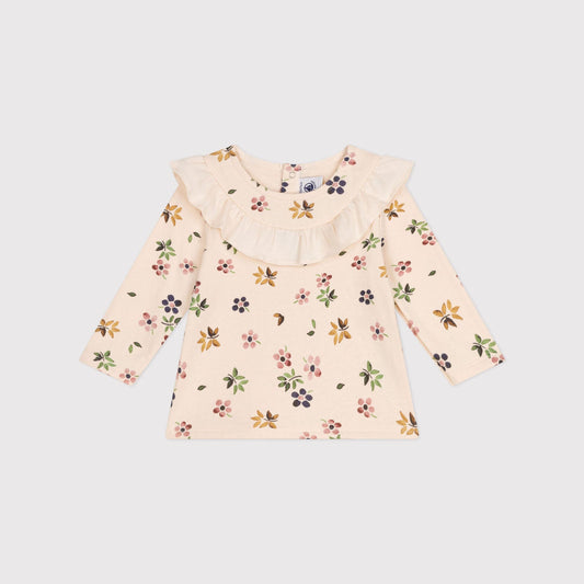 女婴米色碎花棉T恤