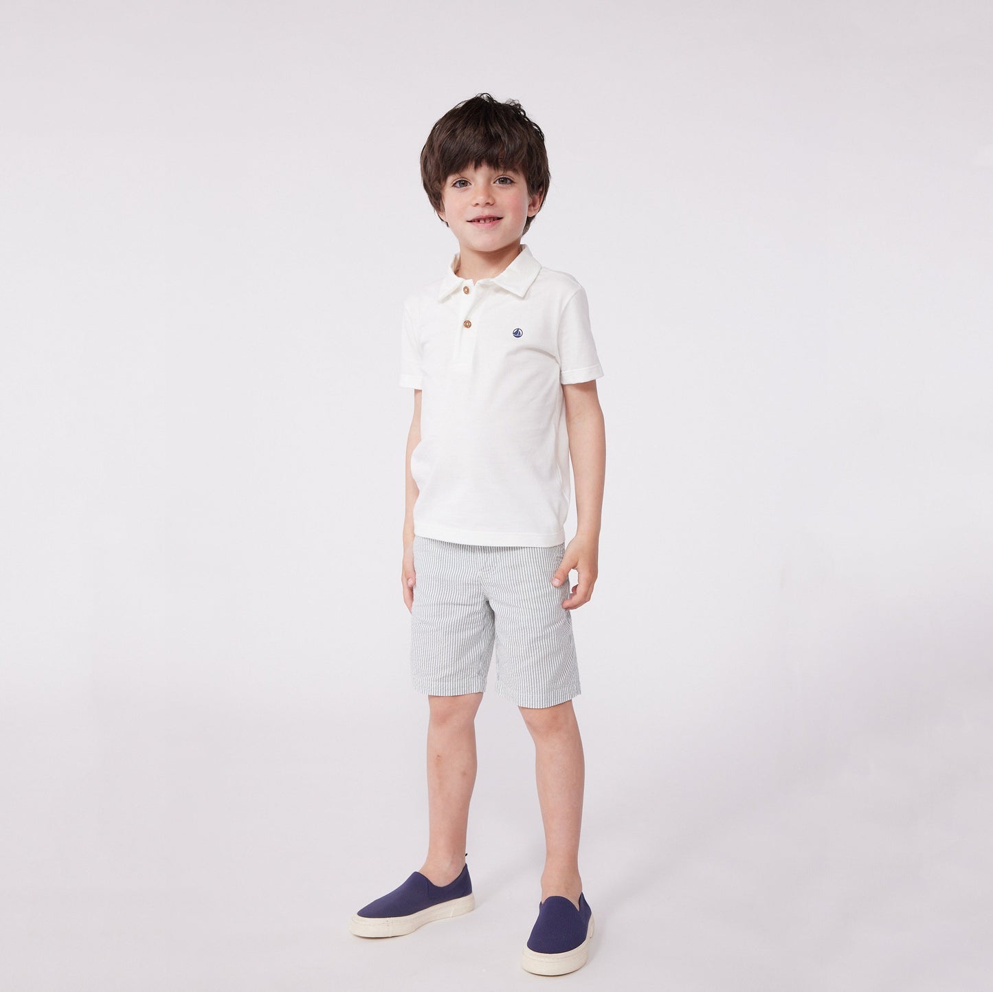 男童白色Logo棉Polo衫