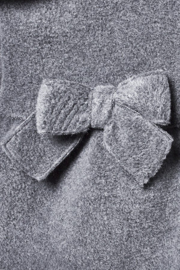 Girls Grey Bow Trims Jacket With Peter Pan Collar