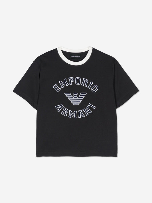 Emporio Armani 男童徽标 T 恤(海军蓝)