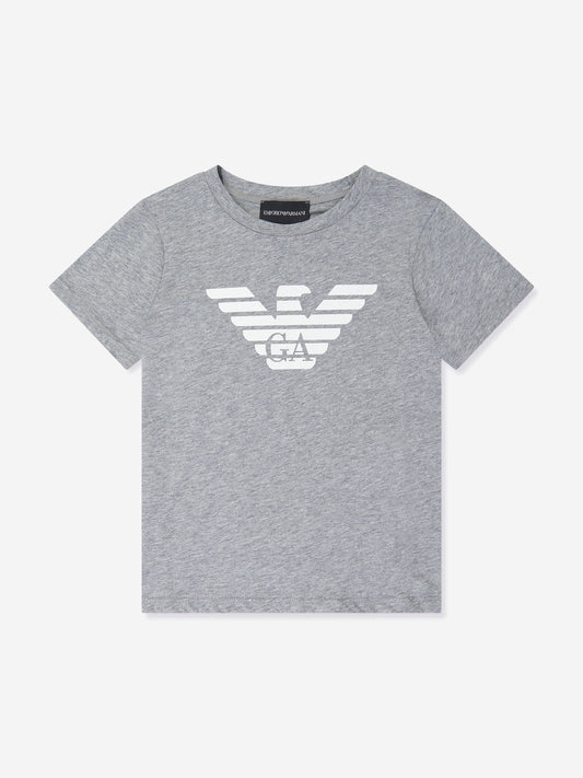 Emporio Armani 男童徽标 T 恤(灰色)