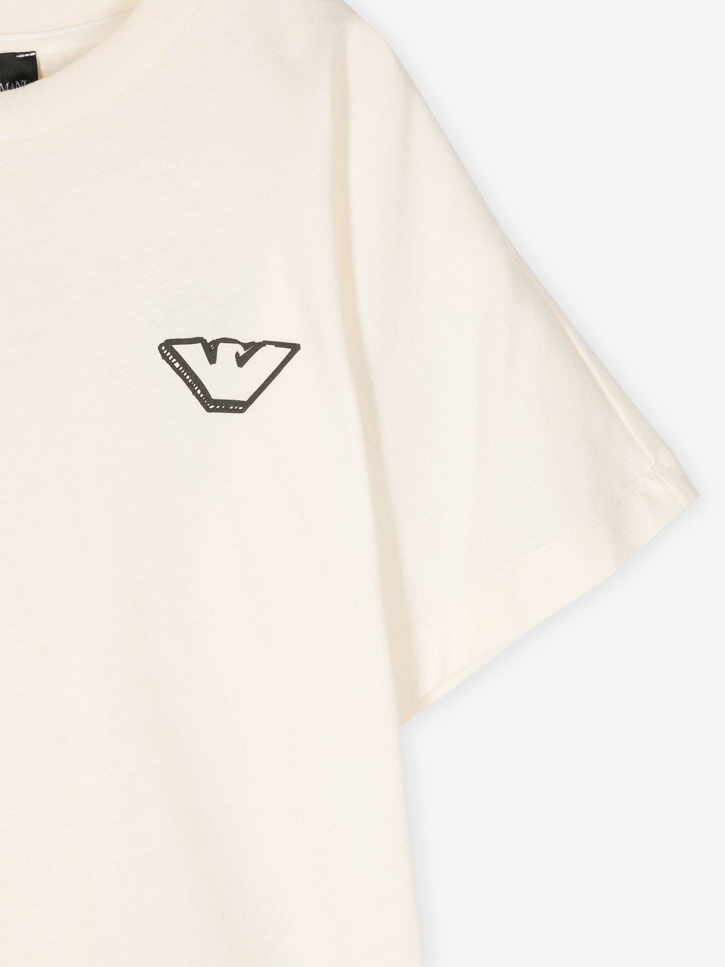 Emporio Armani 男童象牙色徽标 T 恤