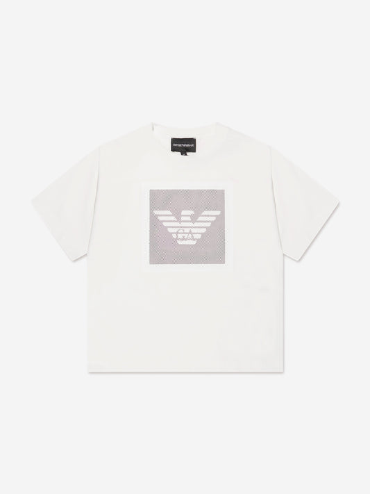 Emporio Armani 男童白色徽标 T 恤