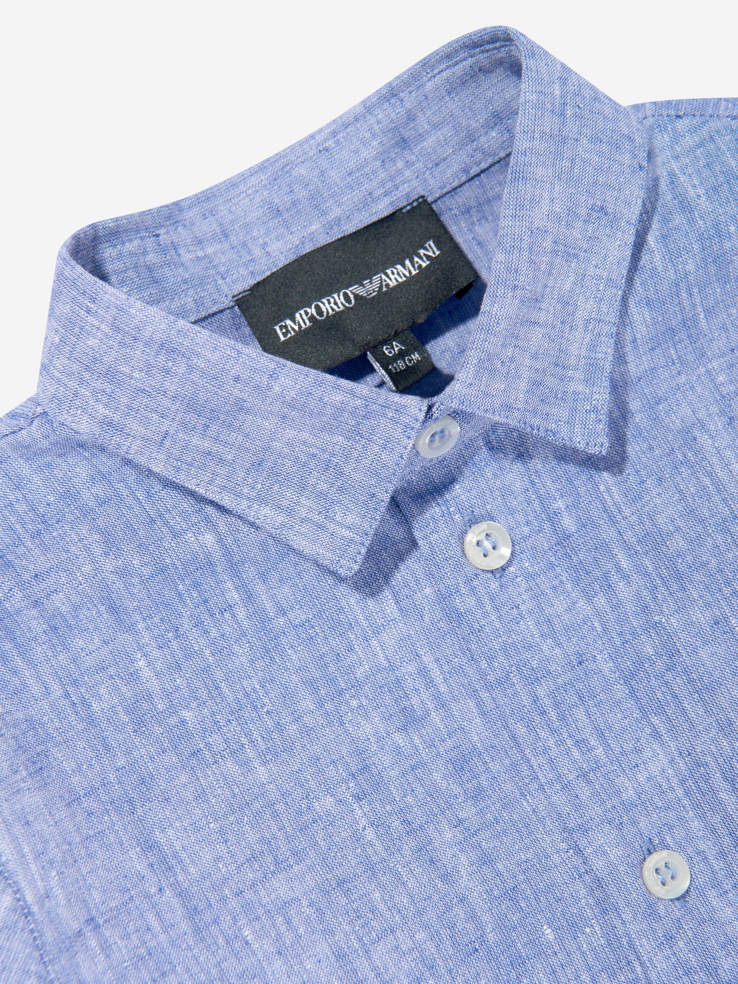 Emporio Armani Boys 亚麻徽标衬衫(蓝色)