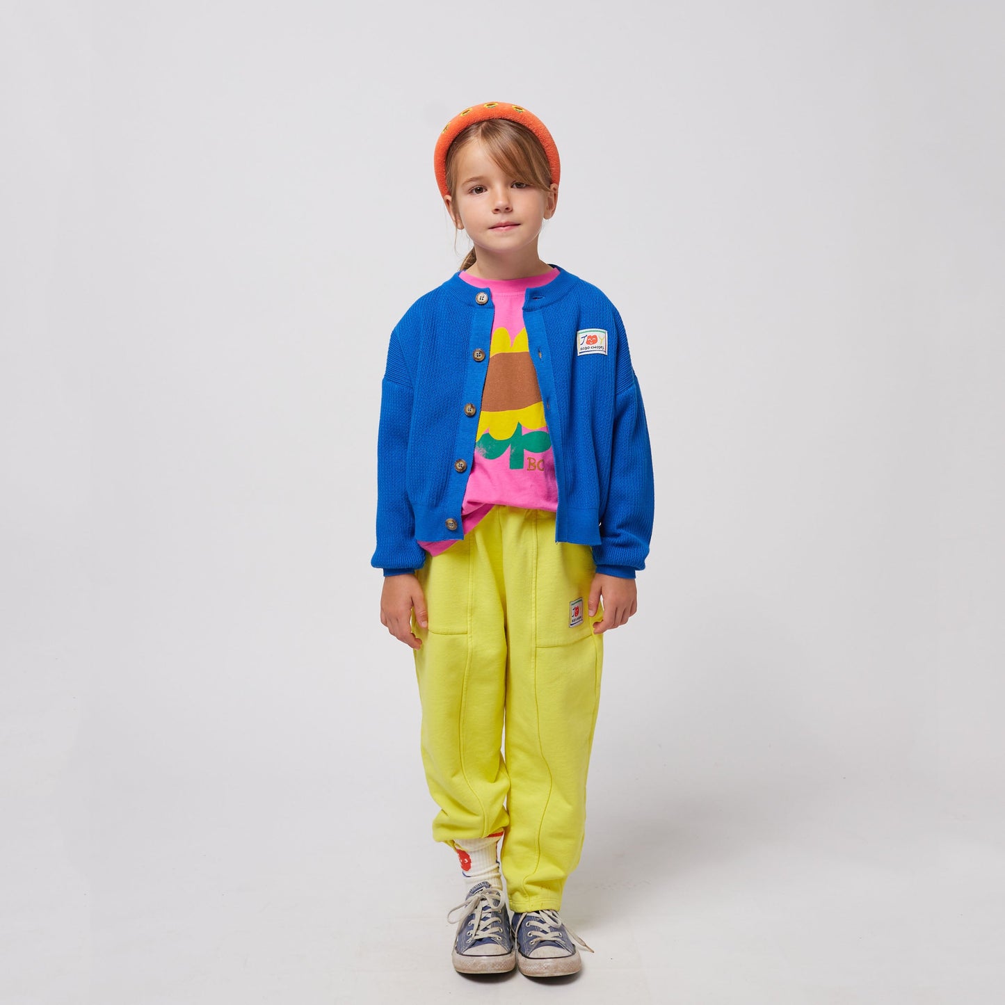 儿童蓝色笑脸刺绣针织开衫