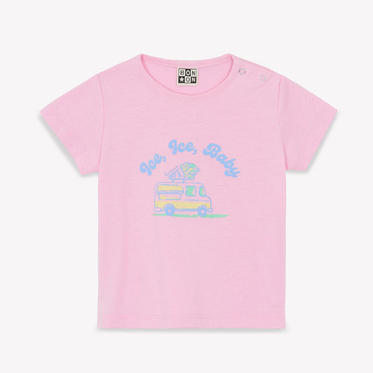 女婴粉色印花Logo棉T恤