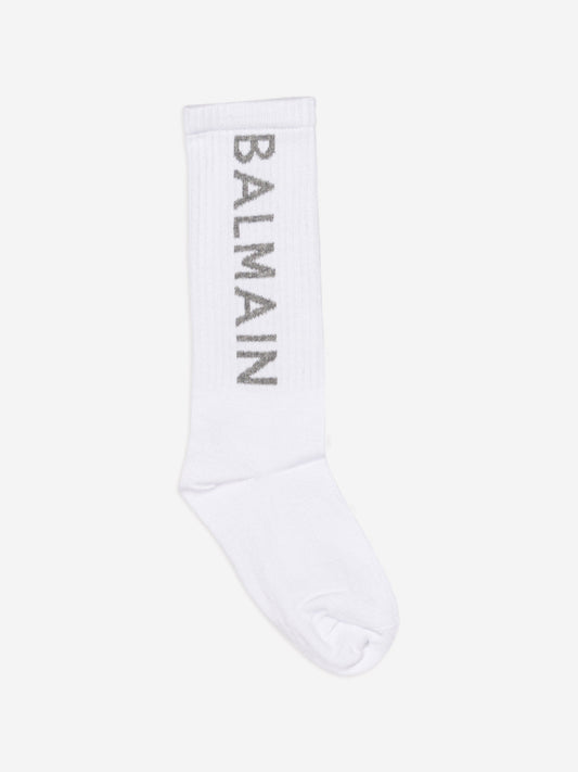 Balmain Kids 白色徽标袜子