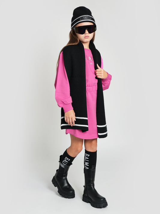Balmain 女童粉色徽标毛衣裙