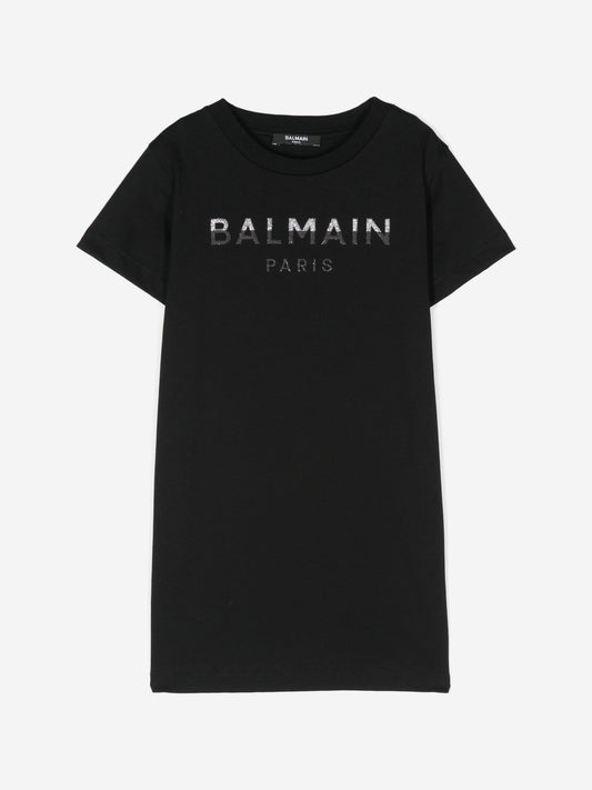 Balmain 女童巴黎徽标黑色针织连衣裙