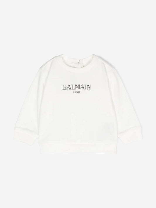 Balmain Baby Paris 象牙色徽标运动衫