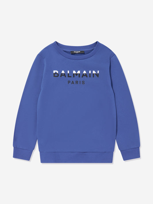 Balmain Boys 巴黎徽标蓝色运动衫