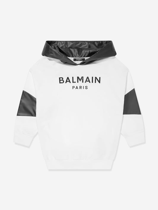Balmain Boys 巴黎徽标白色连帽衫
