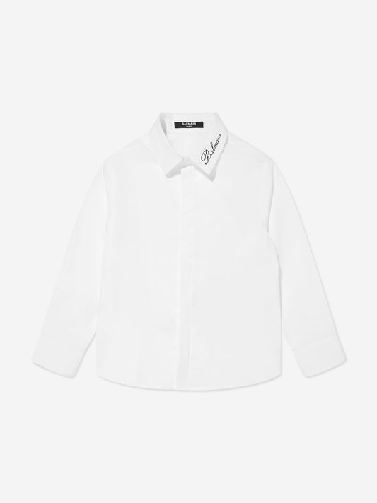 Balmain 男童白色徽标领衬衫