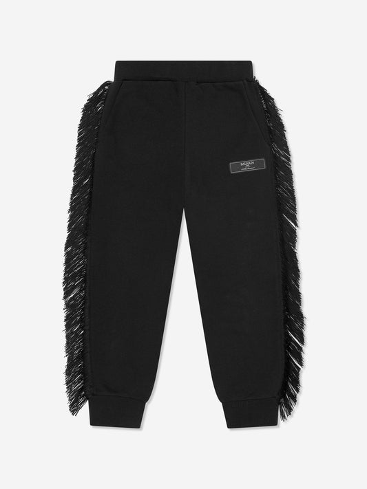 Balmain 女童流苏徽标慢跑裤(黑色)
