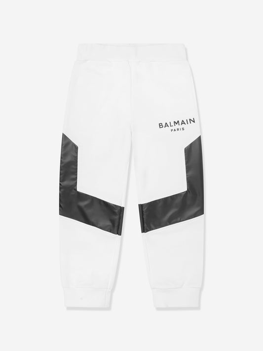 Balmain 男童白色徽标慢跑裤