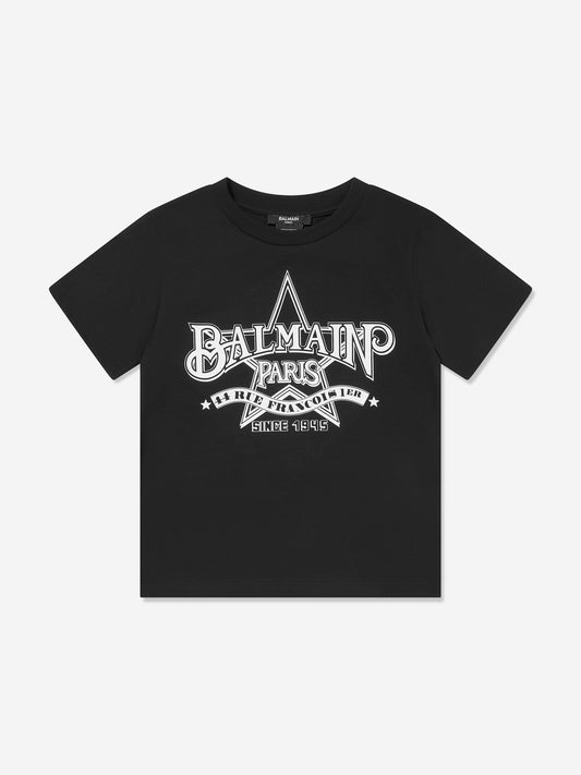 Balmain Kids 徽标印花 T 恤(黑色)