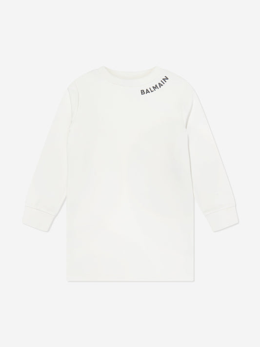Balmain 女童象牙色徽标毛衣裙