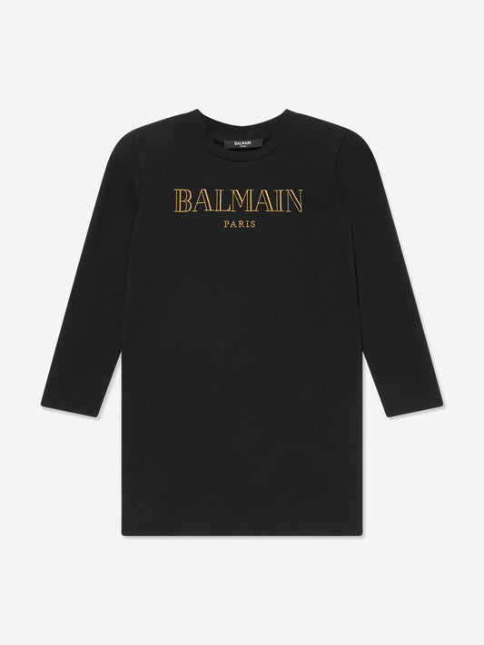 Balmain 女童黑色徽标连衣裙