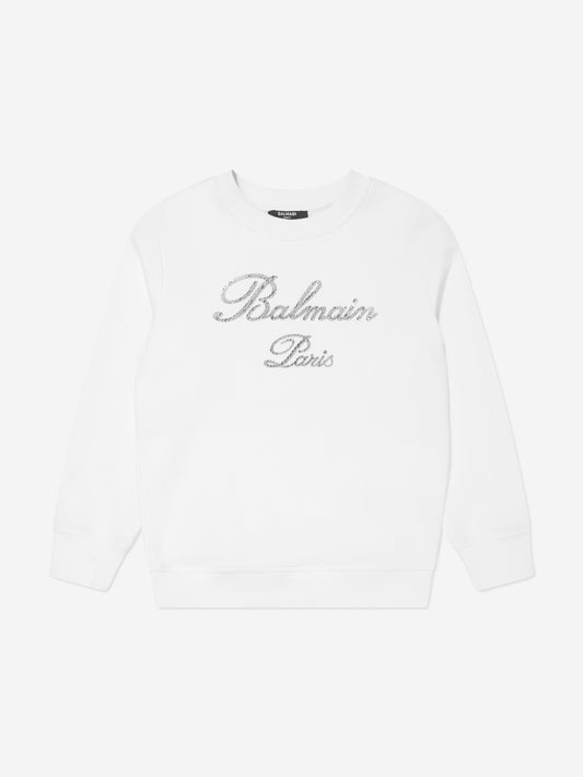 Balmain Kids Paris 白色徽标运动衫