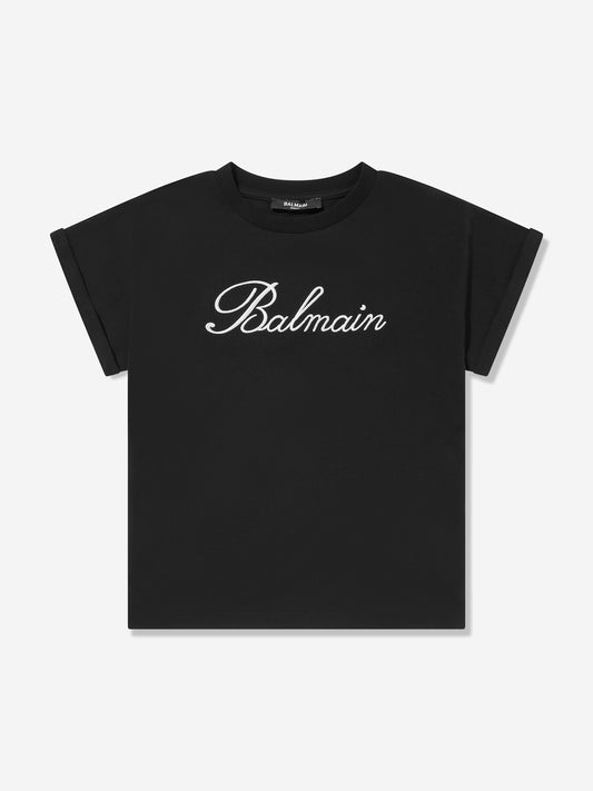 Balmain 女童黑色徽标 T 恤