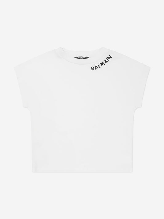 Balmain 女童白色徽标 T 恤