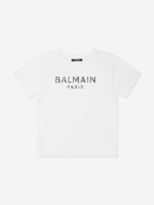 Balmain Kids Paris 徽标 T 恤(白色)