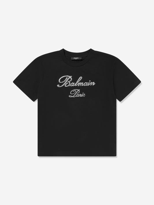 Balmain Kids Paris 徽标 T 恤(黑色)
