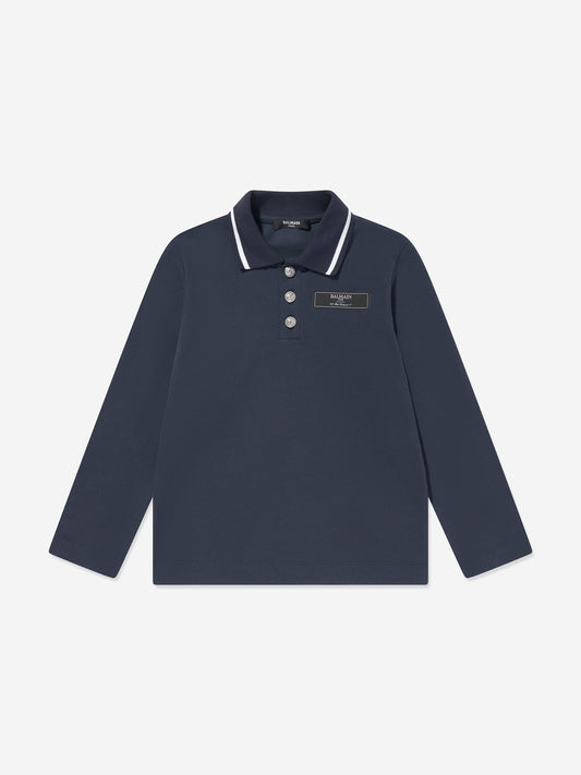 Balmain 男童长袖 Polo 衫(海军蓝)