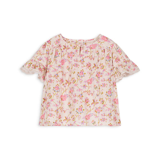 女童粉色碎花棉上衣